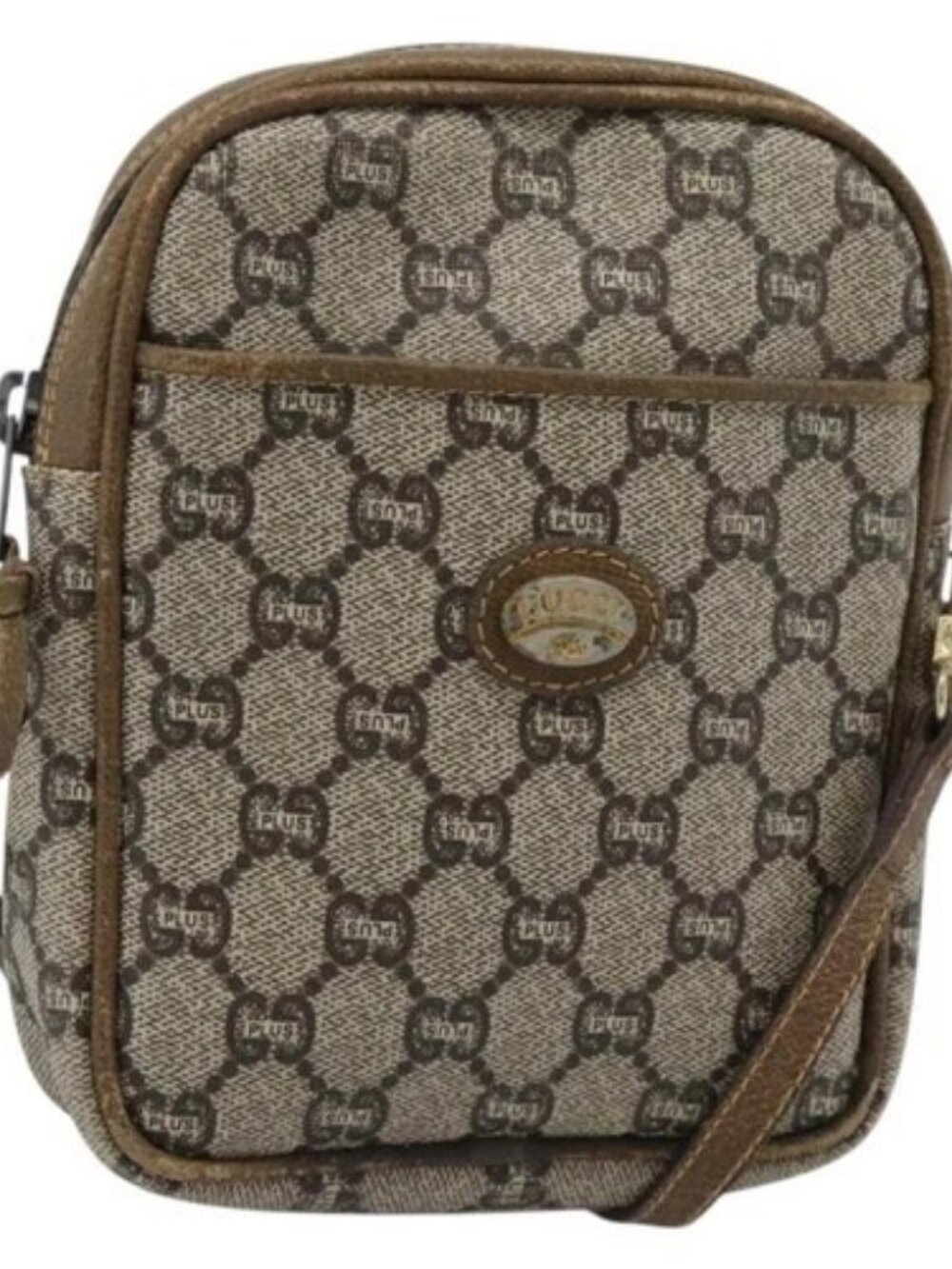 GUCCI GG Plus Supreme Shoulder Bag PVC Beige Auth ka4917